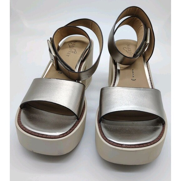 Naked Feet Iconoclast Platform Sandals Chunky Womens Size 6 M Metallic Open - Picture 11 of 12